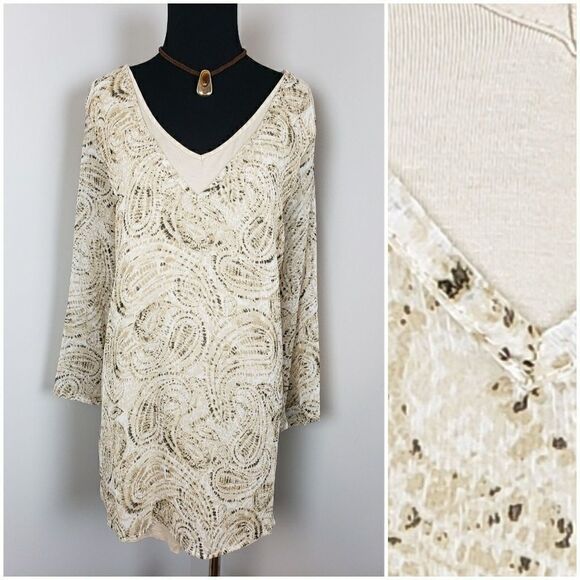 New Directions Cream Paisley Overlay Blouse - Picture 1 of 4